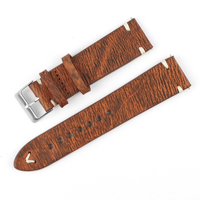 Versatile Retro Cowneck Patterned Leather Watch Strap