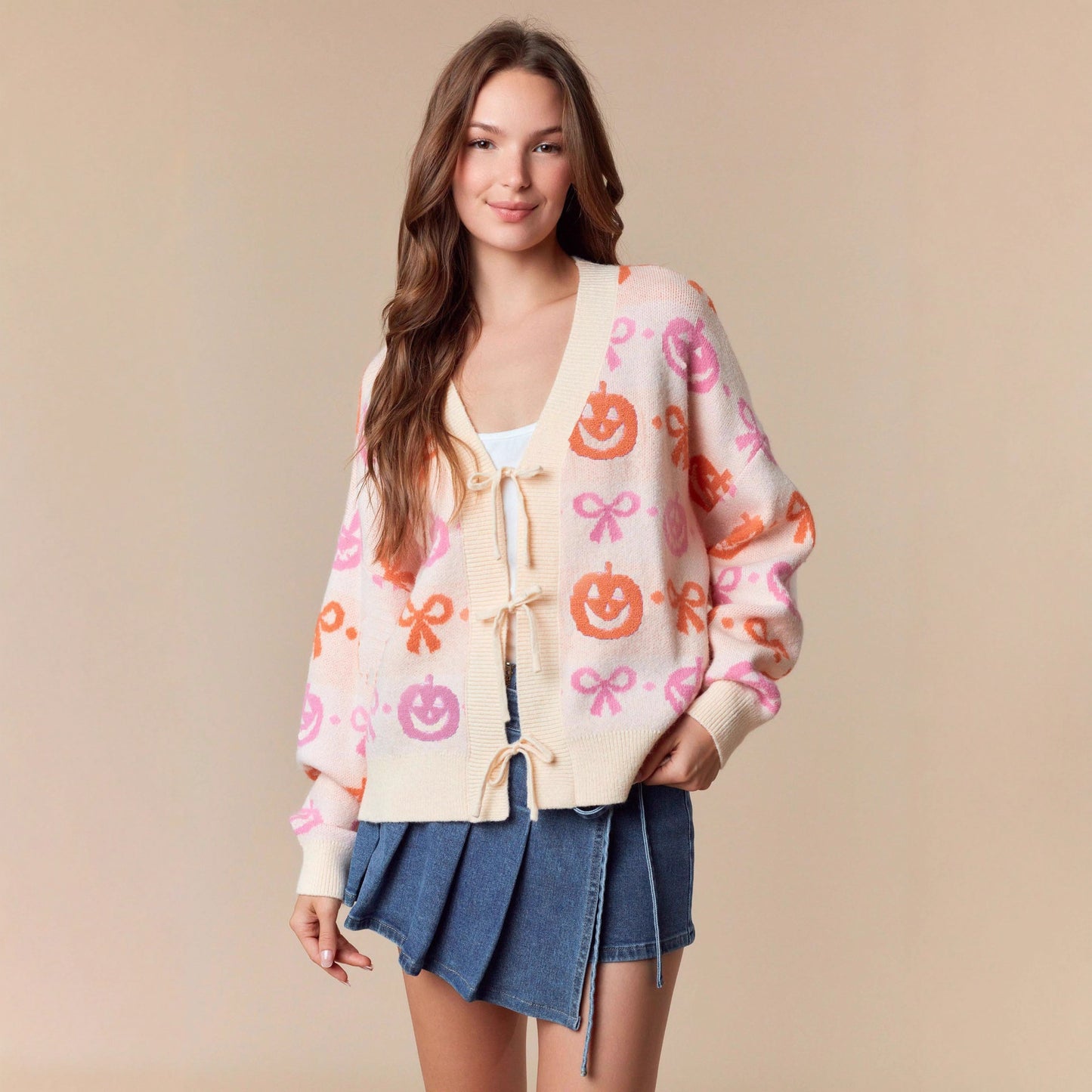 New Jacquard V-neck Cardigan Women's Long-sleeved Sweater