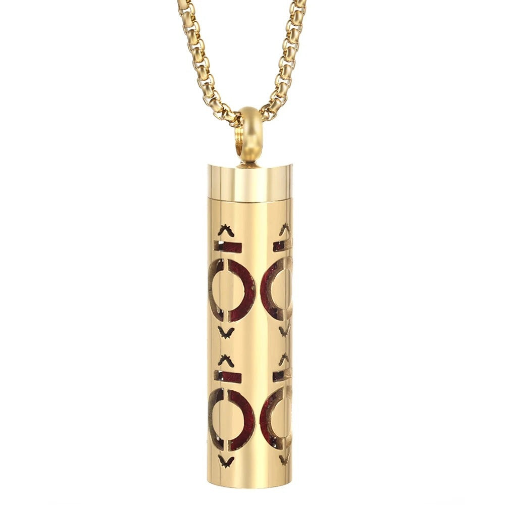 Gold Stainless Steel Cylindrical Hollow Pendant Aromatherapy Bottles
