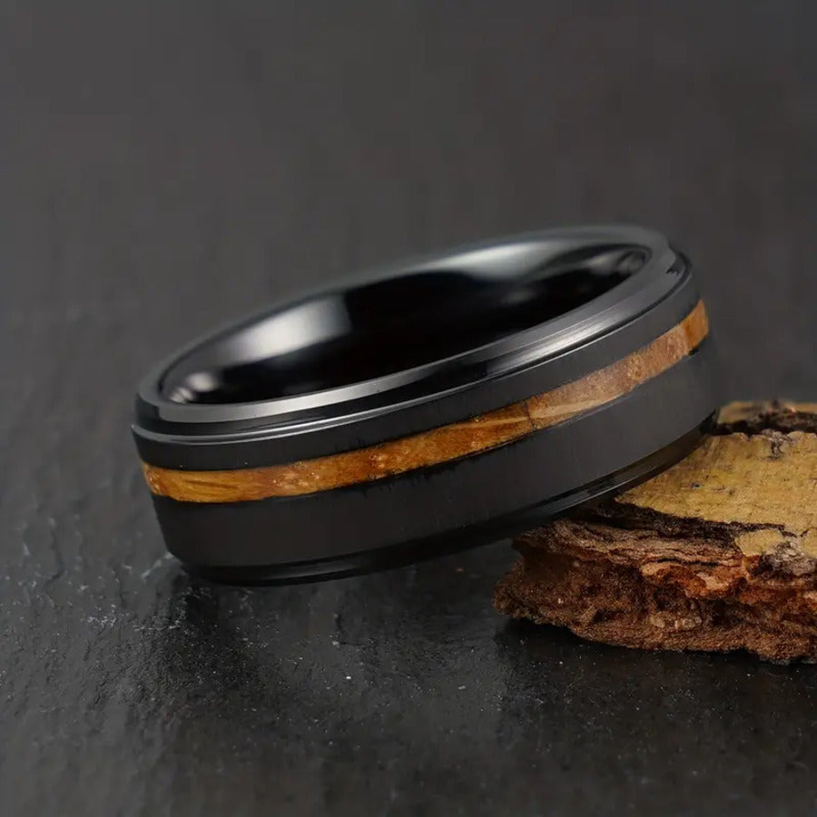 Black Wood Grain Dribble SST Ring Jewelry