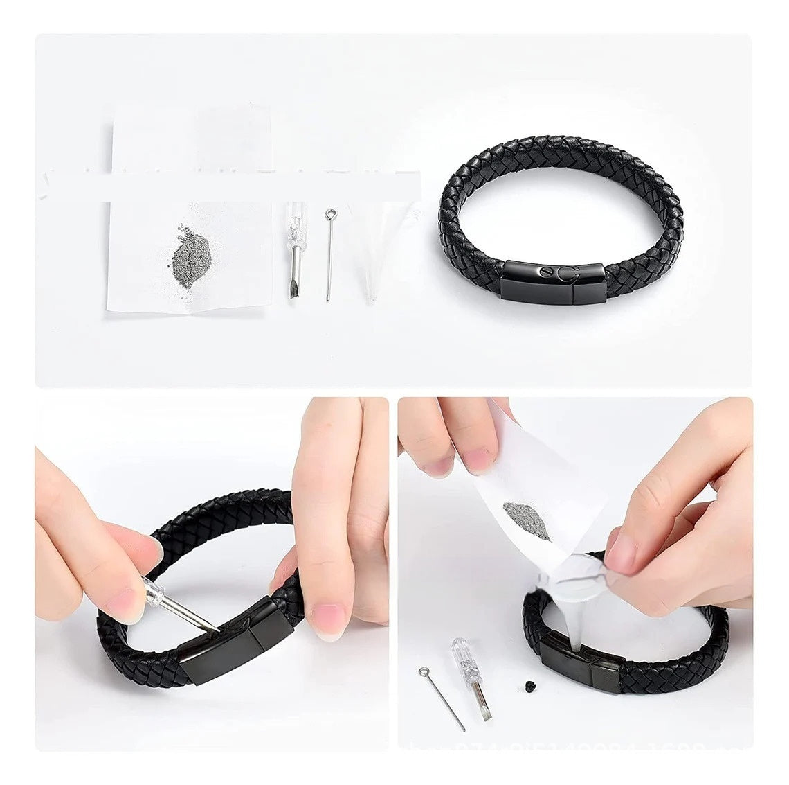 Leather Stainless Steel Cinerary Casket Bracelet