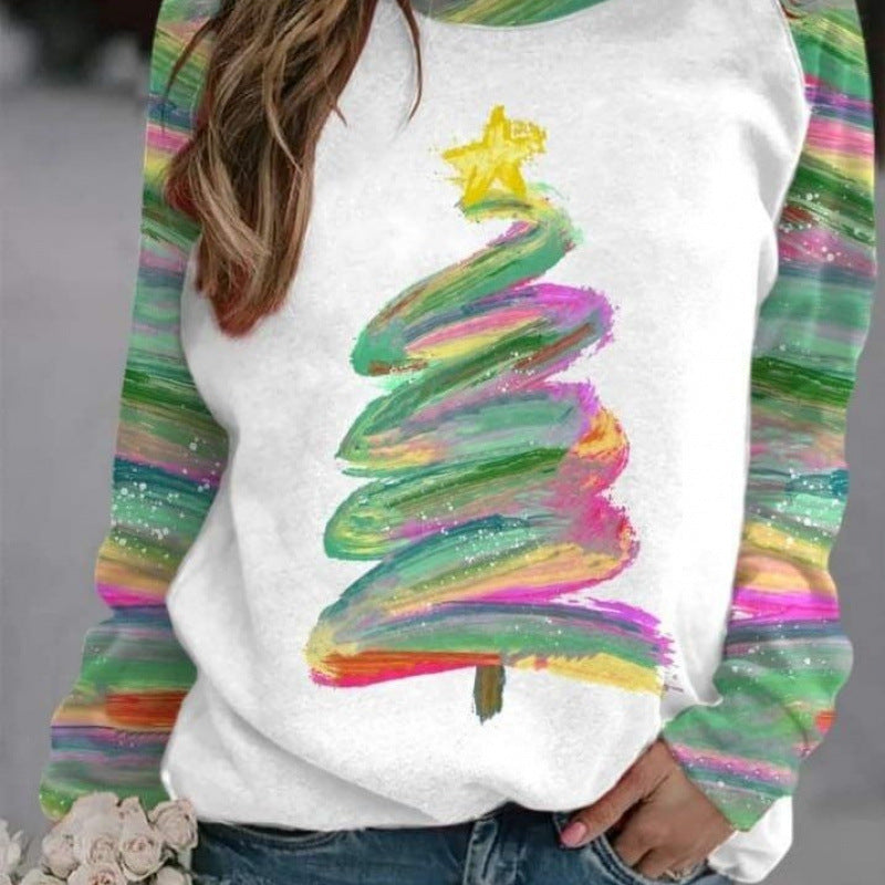 Printed Christmas Tree Pattern Women's Sweater