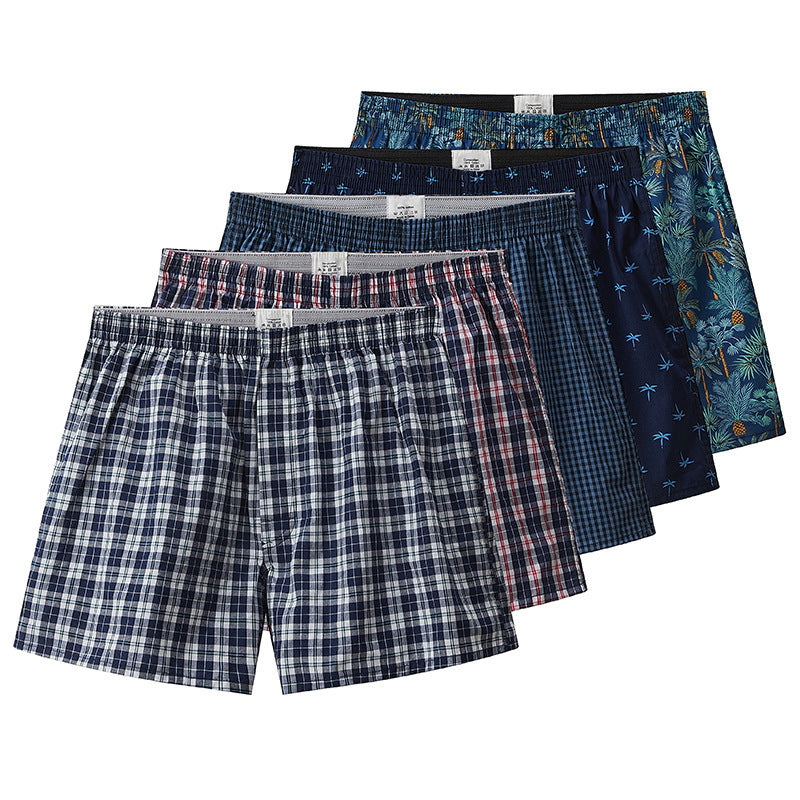 Woven Cotton Plaid Printed Loose Men's Underwear
