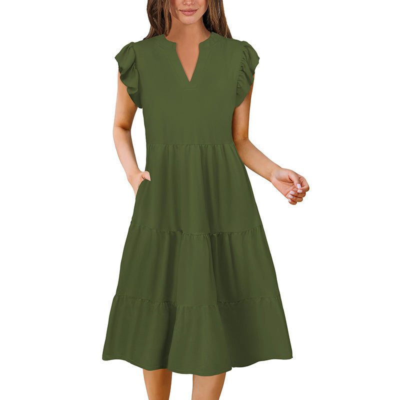 New Women's Spring And Summer Casual Loose V-neck Dress