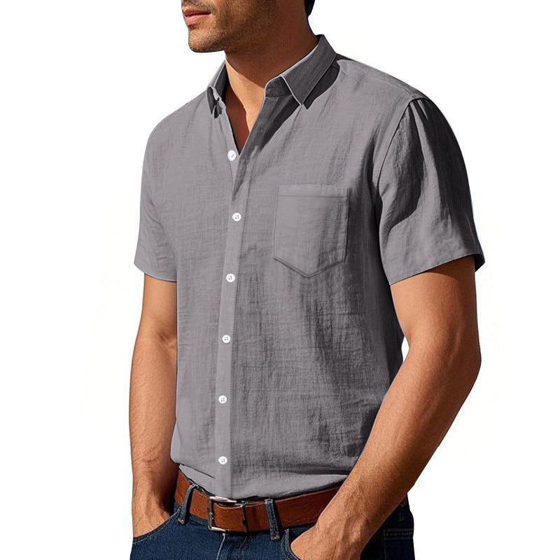 Solid Color Linen Shirt Short Sleeve Men