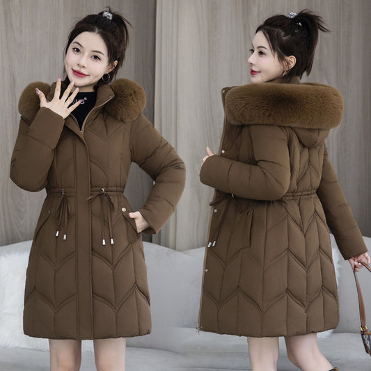 Large Fur Collar Coat Mid-length Thickened Cotton Jacket