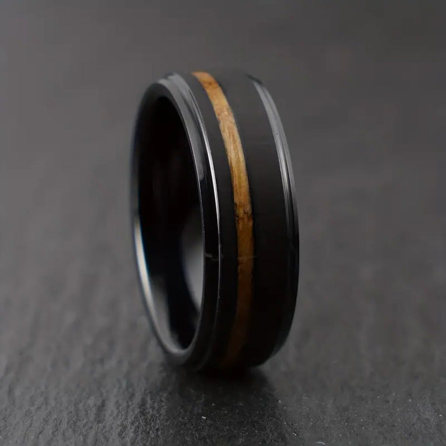 Black Wood Grain Dribble SST Ring Jewelry