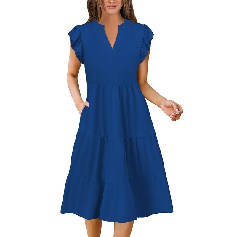 New Women's Spring And Summer Casual Loose V-neck Dress
