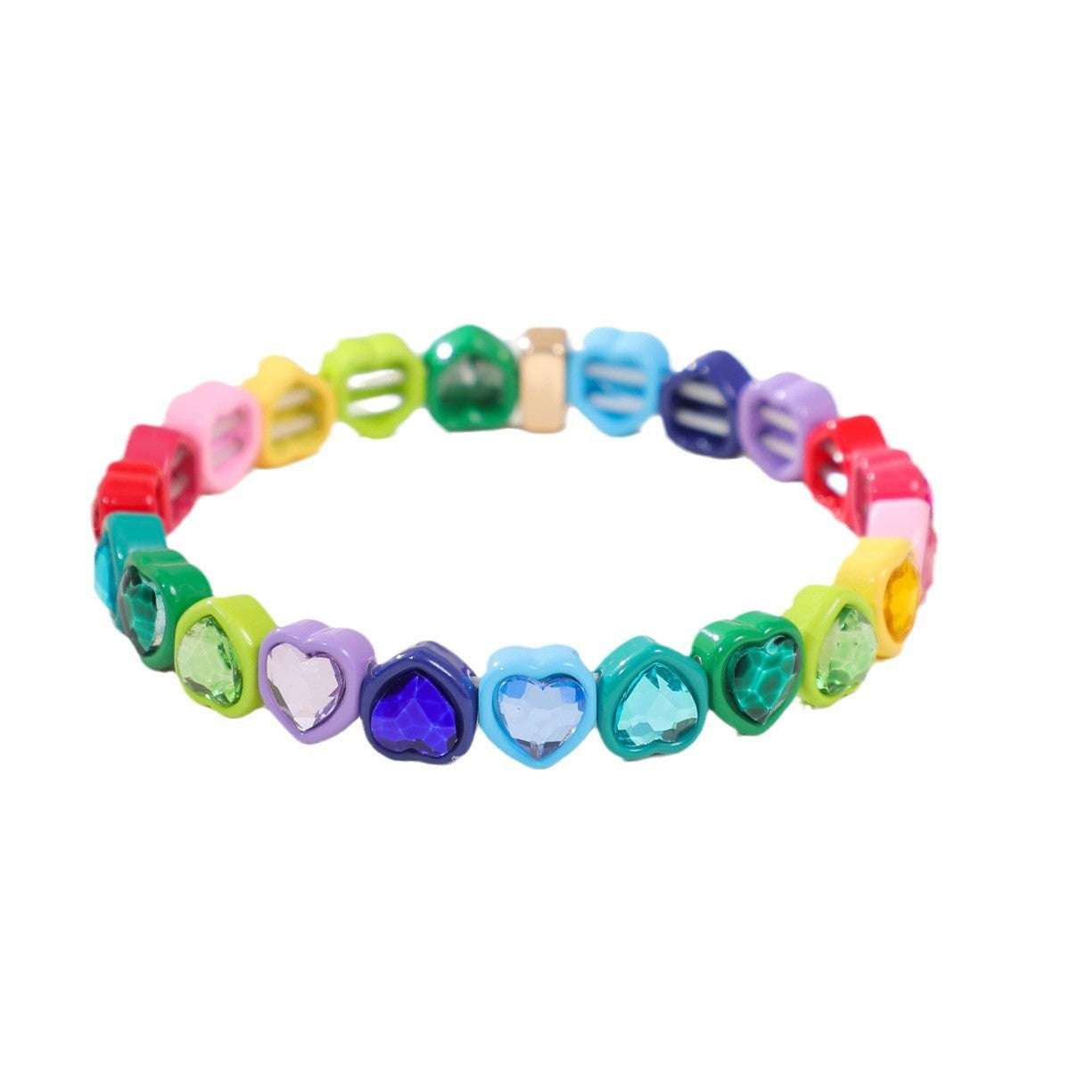 Rainbow Enamel Alloy Heart Bracelet Colorful Fashion Creative Stretch Bracelet
