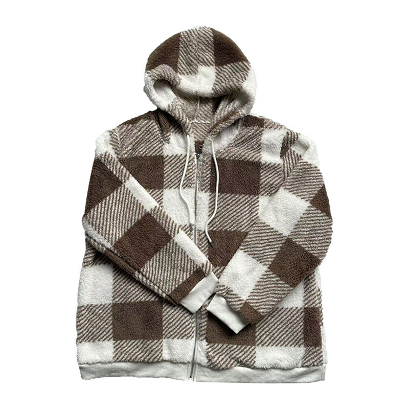 Sweater Hooded Plaid Plush All-matching