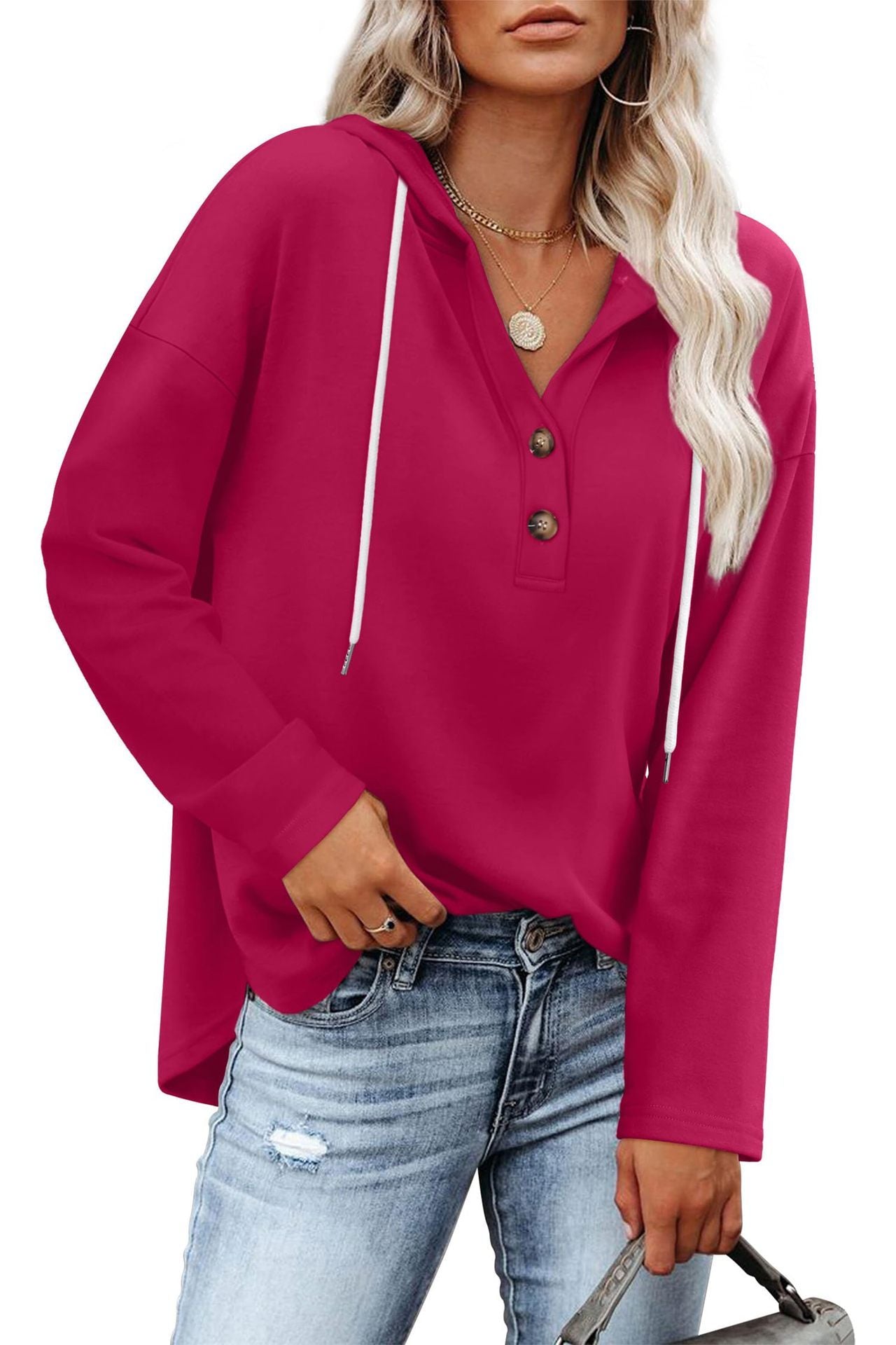 Women's Top V-neck Buttons Long-sleeved Sweater Shirt
