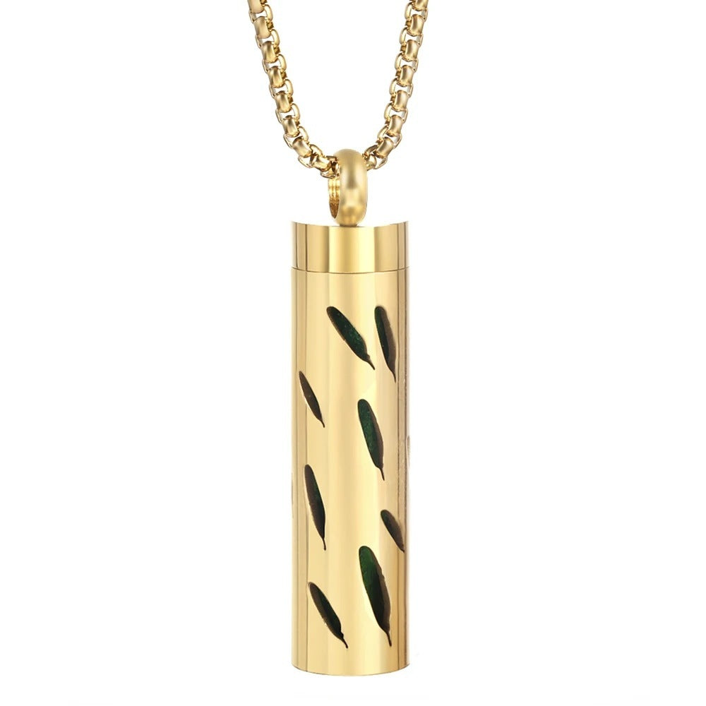 Gold Stainless Steel Cylindrical Hollow Pendant Aromatherapy Bottles