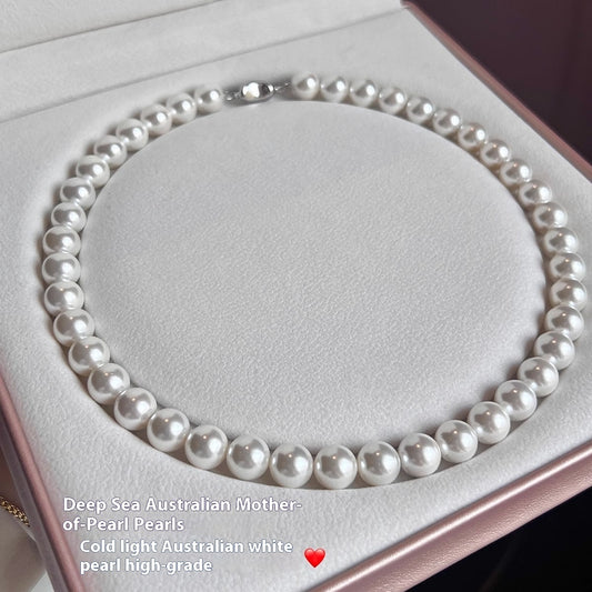 925 Silver Ingot Buckle Strong Light High Quality Shell Pearls Australian White Necklace