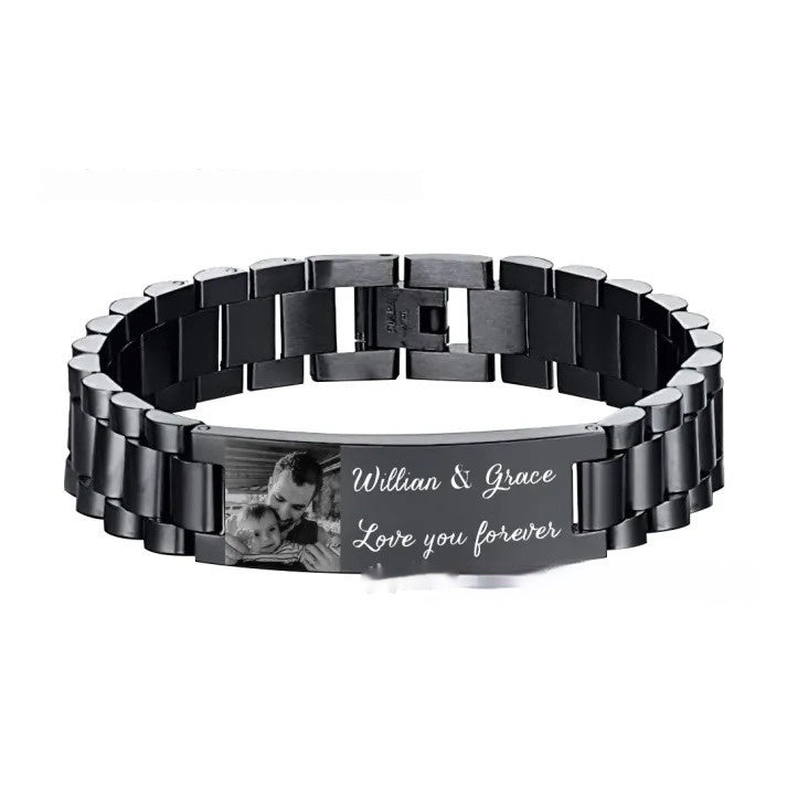 Men's Lettering Bracelet Stainless Steel Curved Piece
