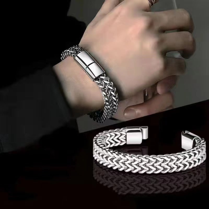 Hip Hop Stainless Steel Front And Back Men's Bracelet Simple