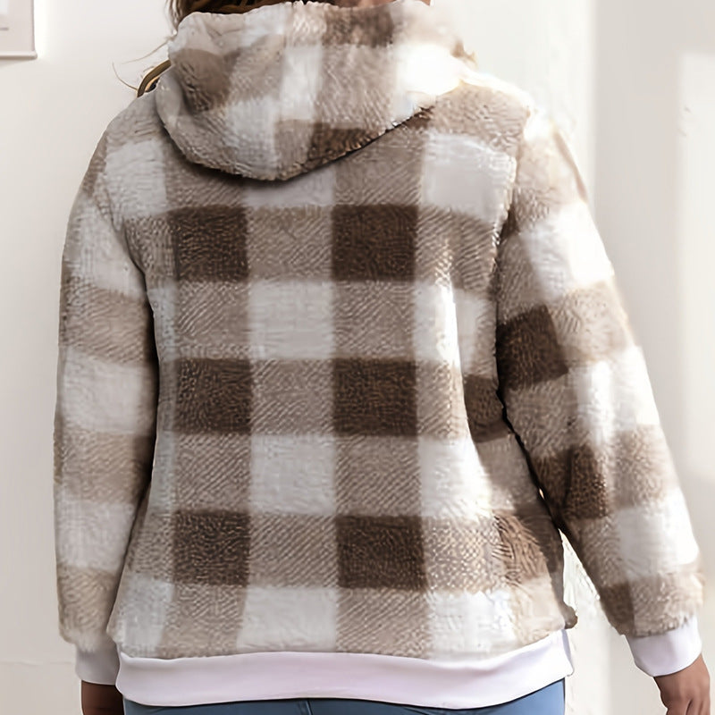 Sweater Hooded Plaid Plush All-matching