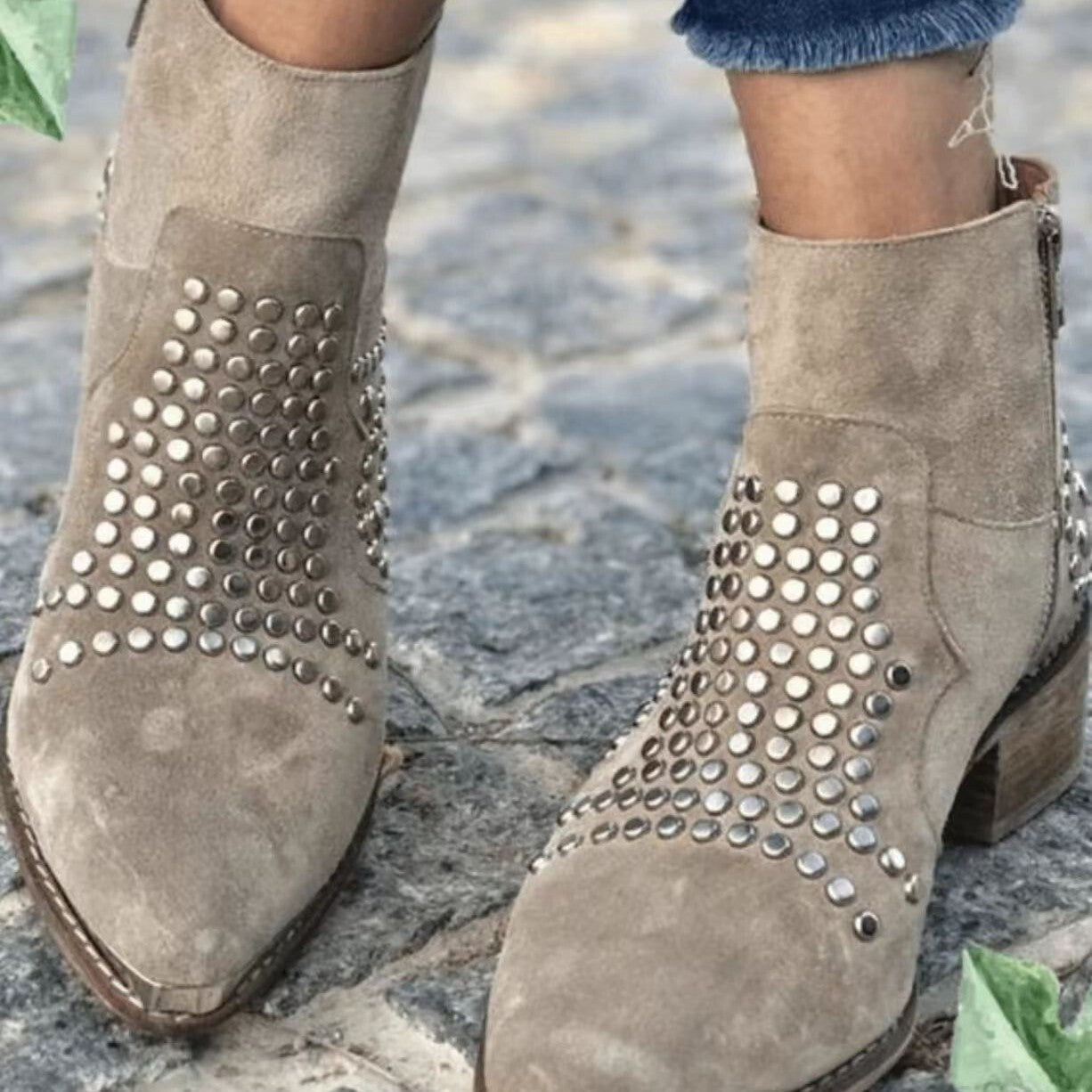 Retro Side Zipper Thick Heel Sequined Rhinestone Large Size Women's Ankle Boots