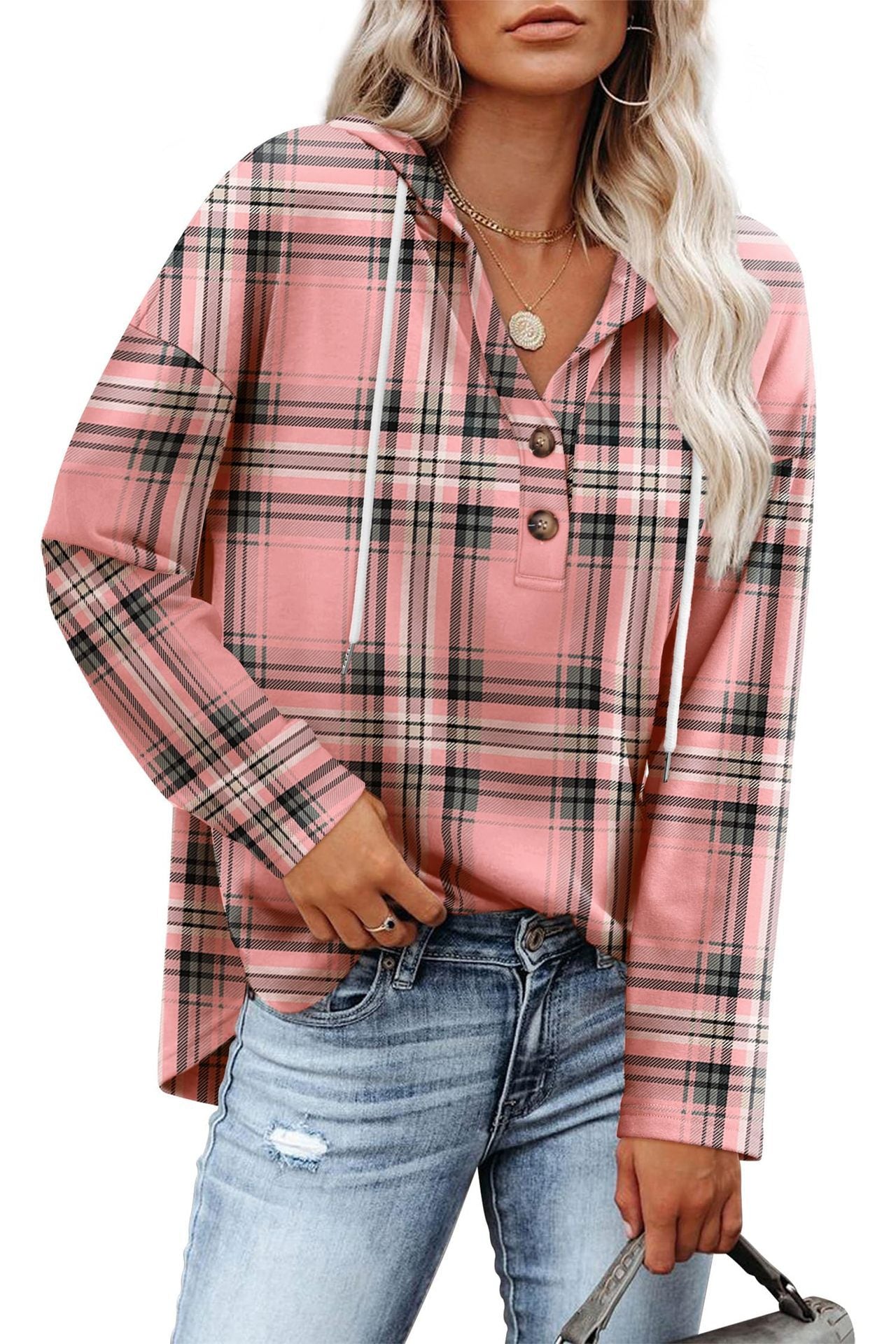Women's Top V-neck Buttons Long-sleeved Sweater Shirt