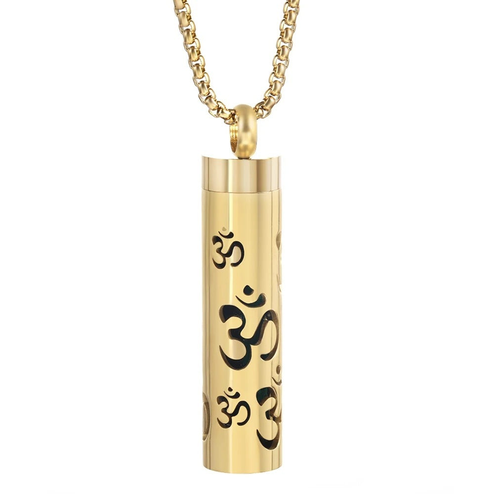 Gold Stainless Steel Cylindrical Hollow Pendant Aromatherapy Bottles