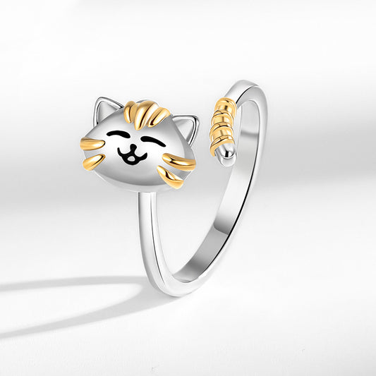 Japanese And Korean Fashion Women's Cute Cartoon Cat Rotatable Ring
