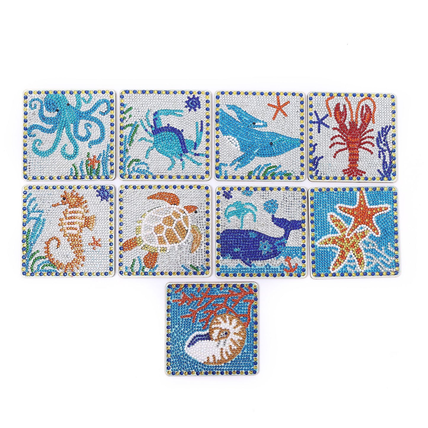 9 Pieces DIY Crystal Glitter Diamond Painted Wooden Art Coaster With Stand