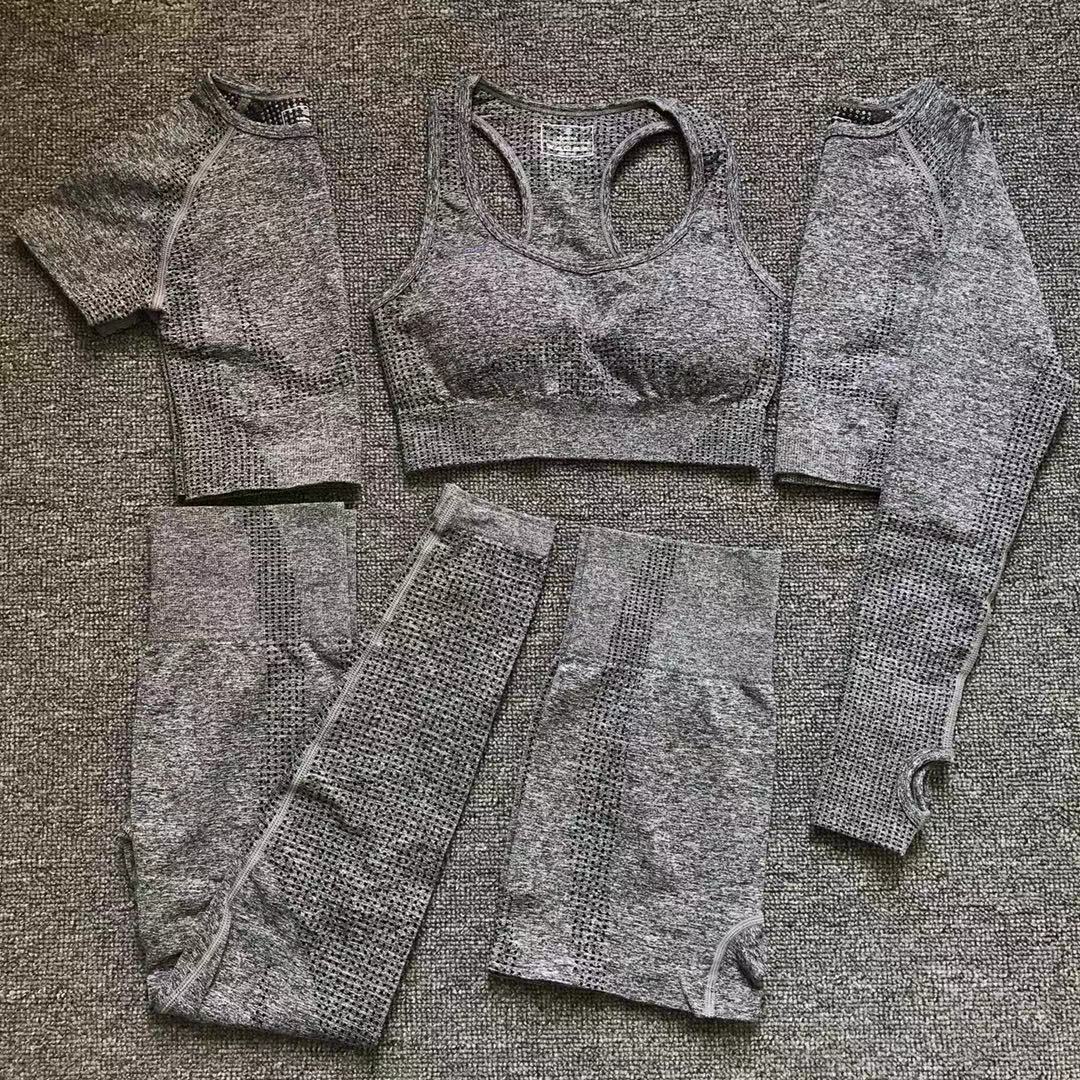 Small Dots Jacquard Seamless Ninth Pants Fitness Body Shaping Pants Five-piece Set