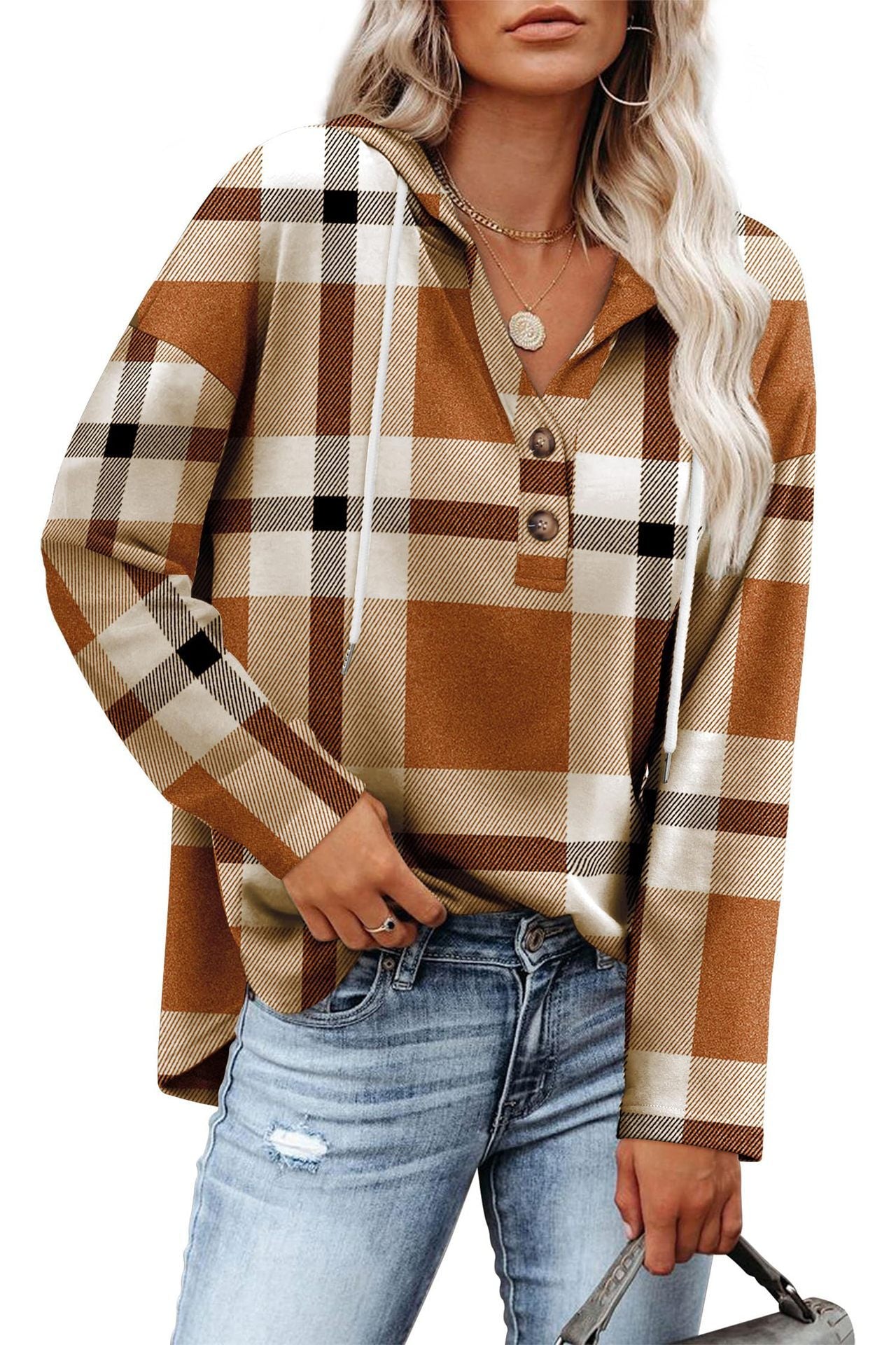 Women's Top V-neck Buttons Long-sleeved Sweater Shirt