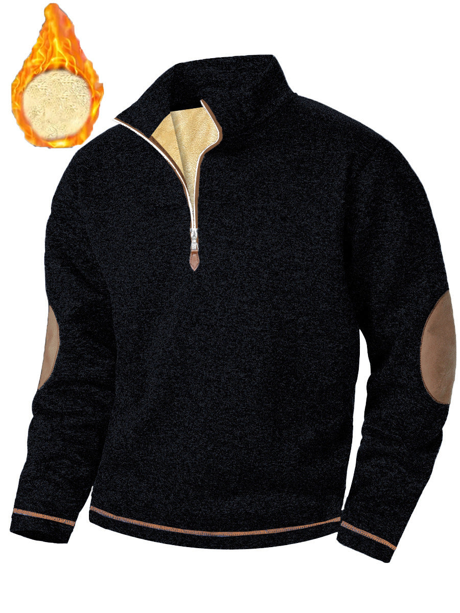 Men's Stand-up Collar Thick Zipper Sweater Jacket Casual Jacquard