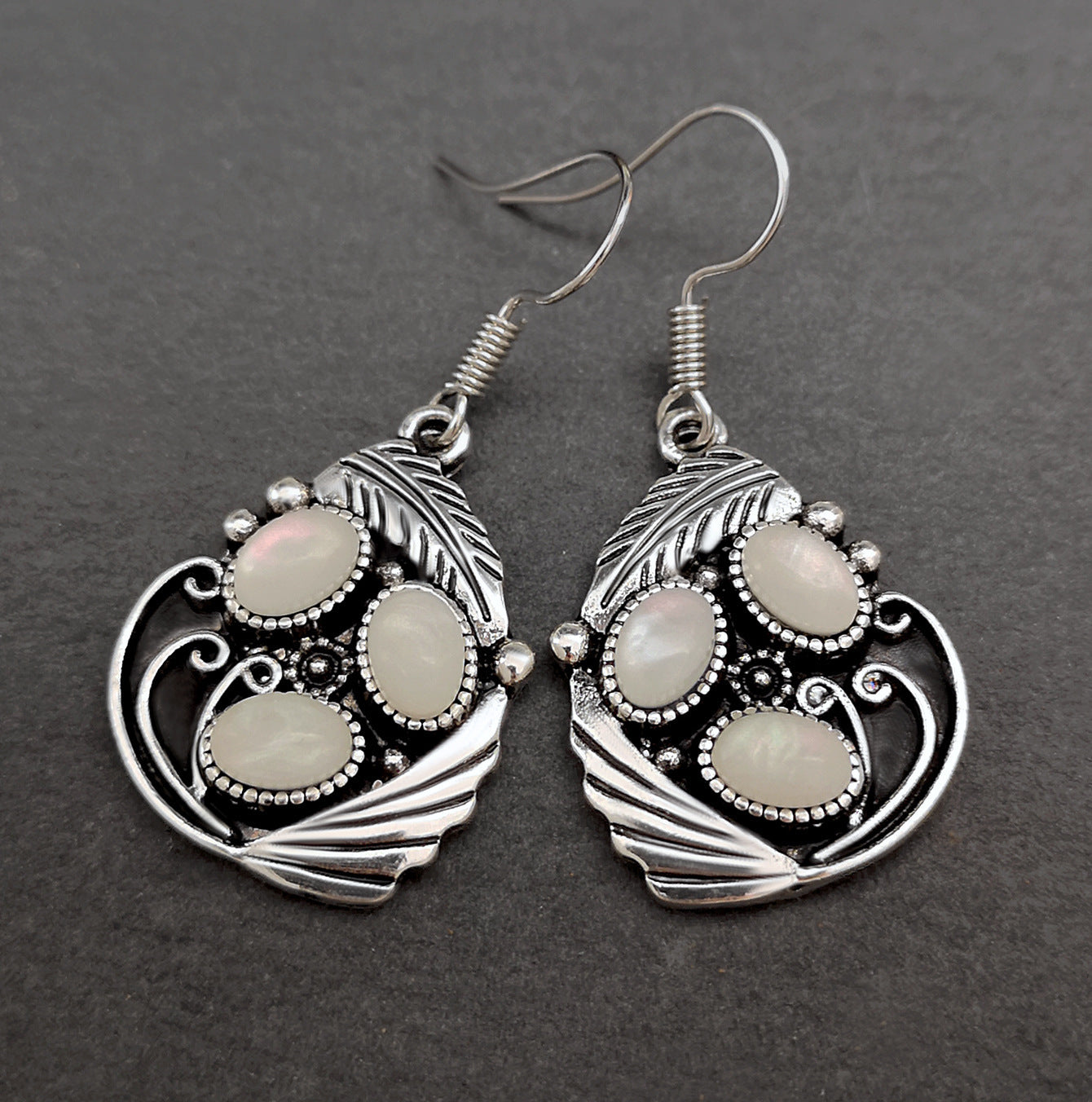 Opal Creative Leaf Feather And Shell Moonstone Earrings