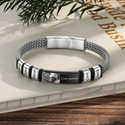 New Men's Lettering Bracelet Stainless Steel Leather Rope