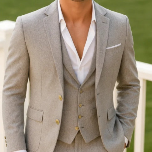 Men's Three Piece Casual Flat Neck Suit With Intelligent Breathability, Suitable For Work Or Wedding