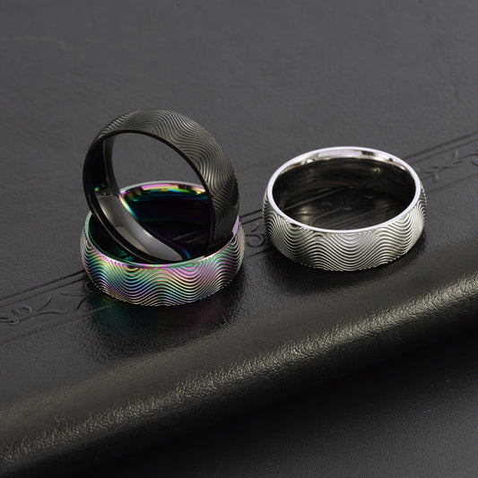 Unisex Style Wave Pattern Ring Wear Personalized Stainless Steel