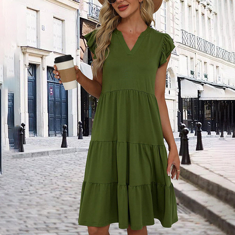 New Women's Spring And Summer Casual Loose V-neck Dress