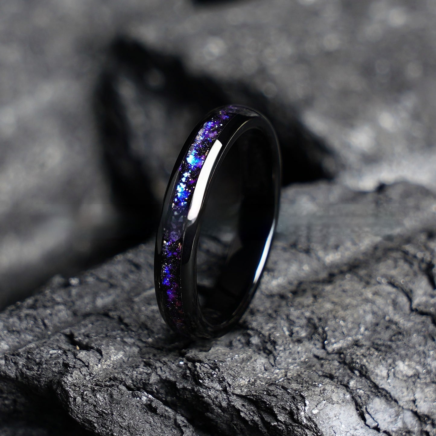 Galaxy Tungsten Ring Electroplated Black Inlaid