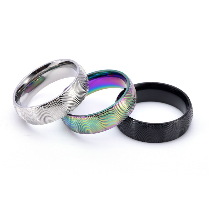 Unisex Style Wave Pattern Ring Wear Personalized Stainless Steel