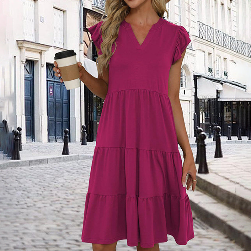 New Women's Spring And Summer Casual Loose V-neck Dress