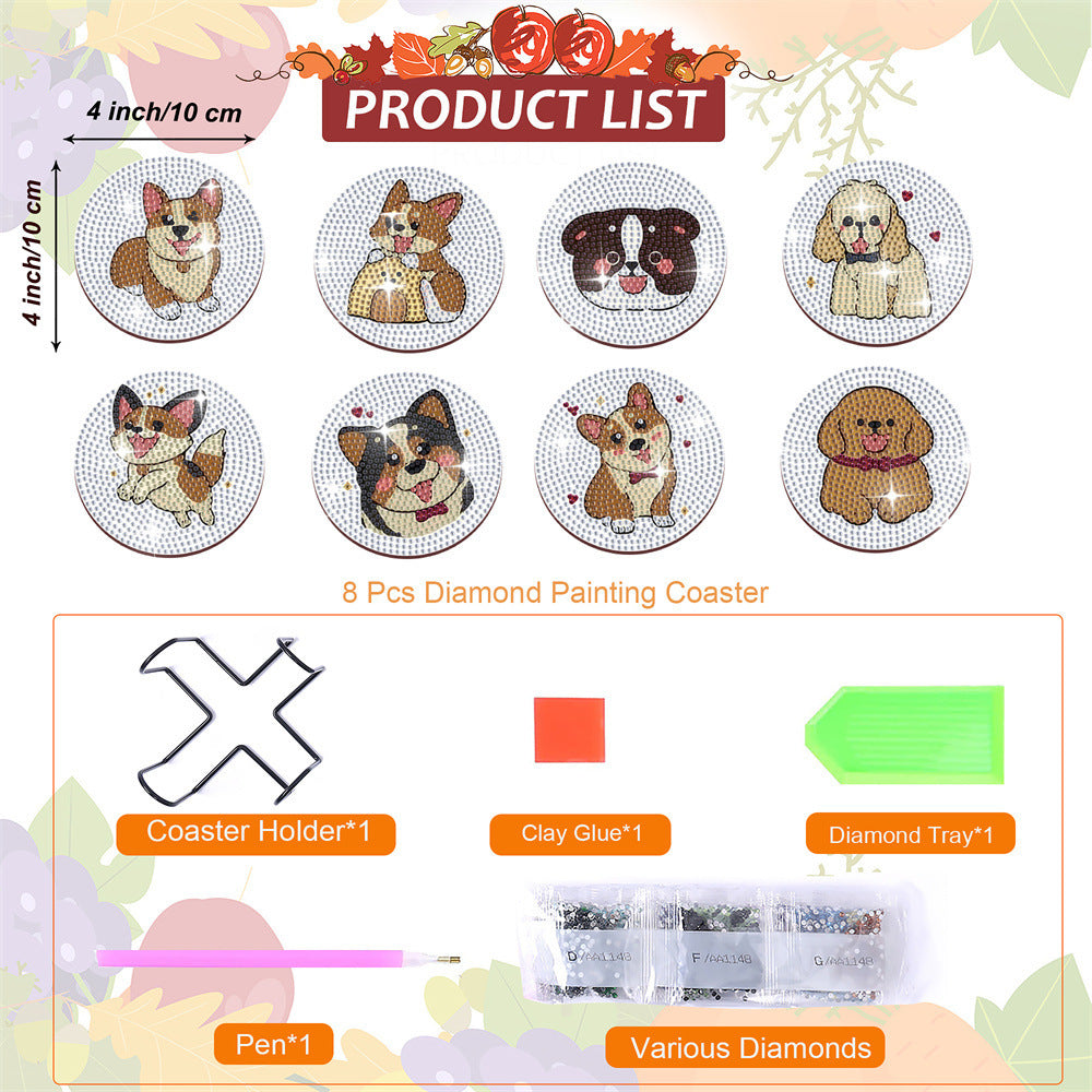 Crystal Glitter Diamond Painted Wooden Art Coaster With Stand