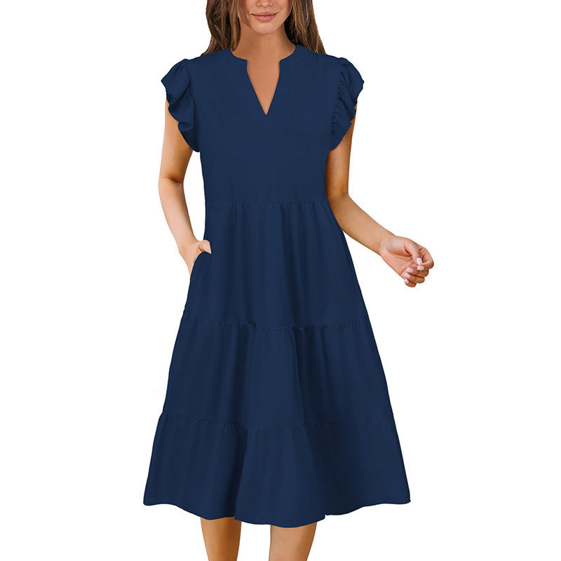 New Women's Spring And Summer Casual Loose V-neck Dress