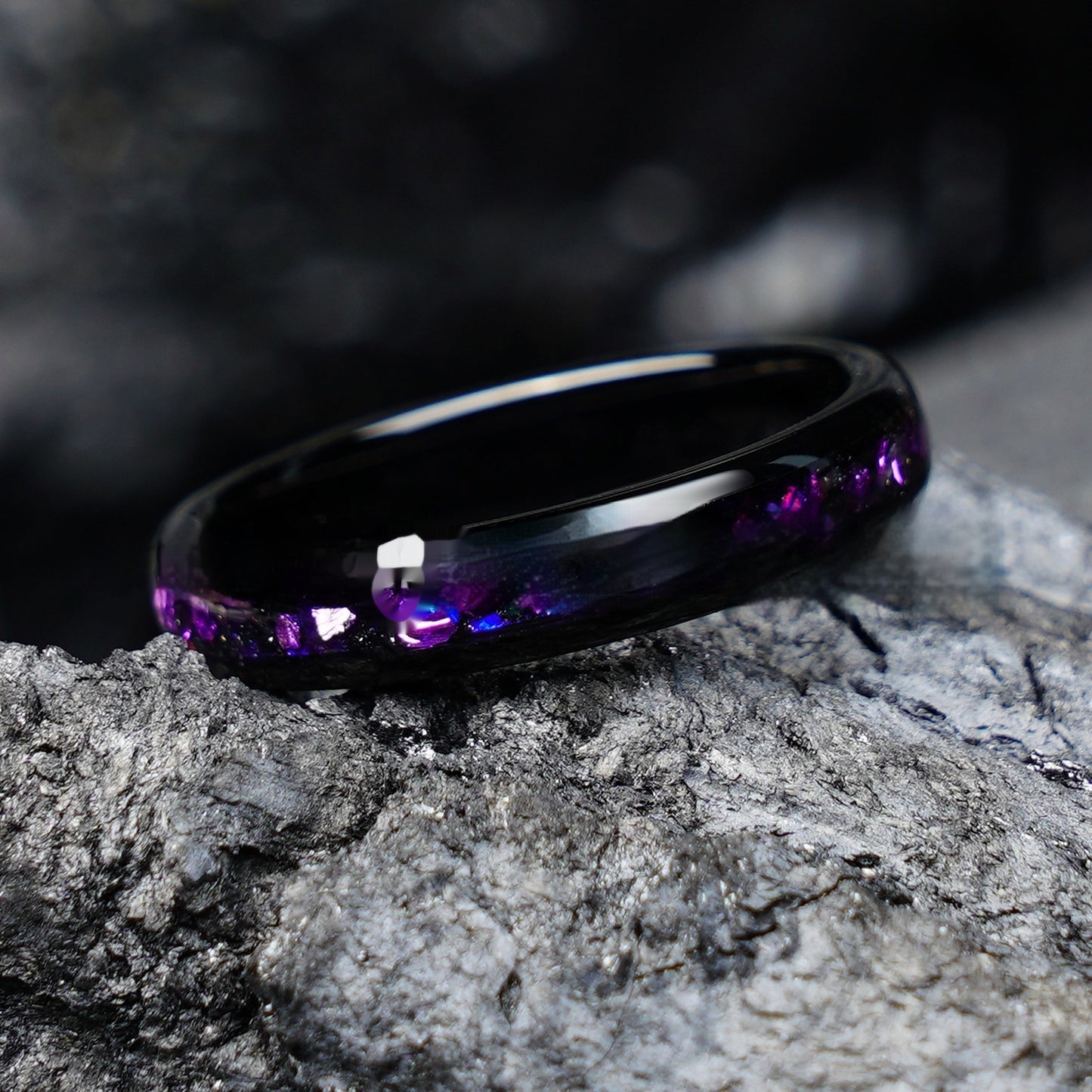 Galaxy Tungsten Ring Electroplated Black Inlaid