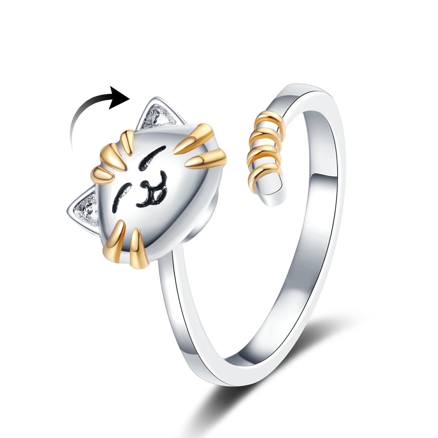 Japanese And Korean Fashion Women's Cute Cartoon Cat Rotatable Ring