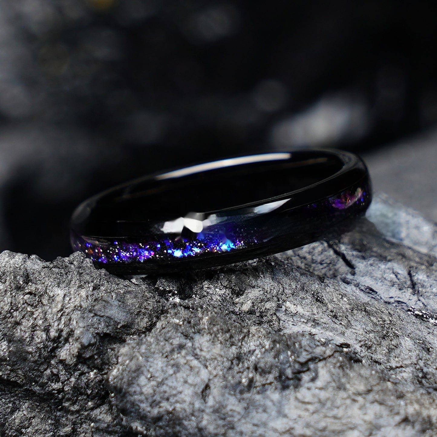 Galaxy Tungsten Ring Electroplated Black Inlaid