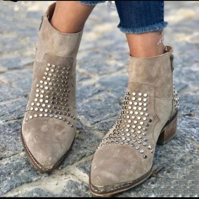 Retro Side Zipper Thick Heel Sequined Rhinestone Large Size Women's Ankle Boots