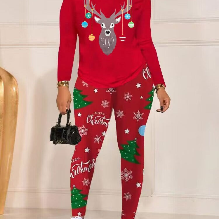 Christmas Animal Print Long-sleeved Trousers