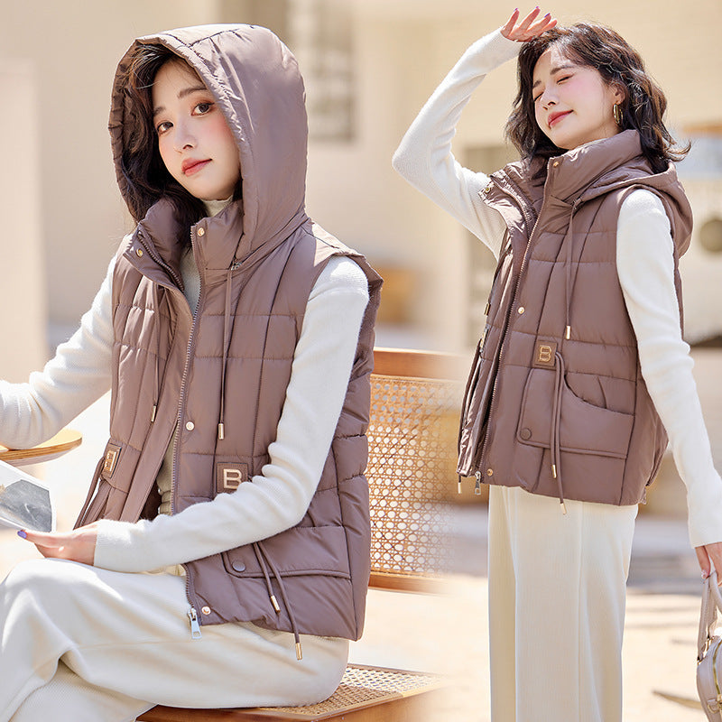 Temperament Waistcoat Solid Color Hooded Cotton Vest