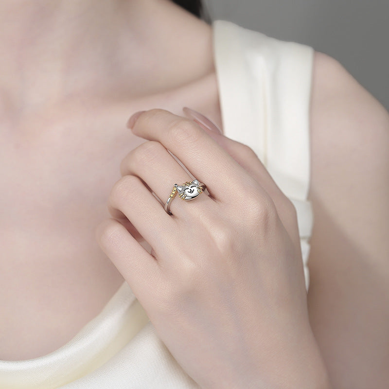 Japanese And Korean Fashion Women's Cute Cartoon Cat Rotatable Ring