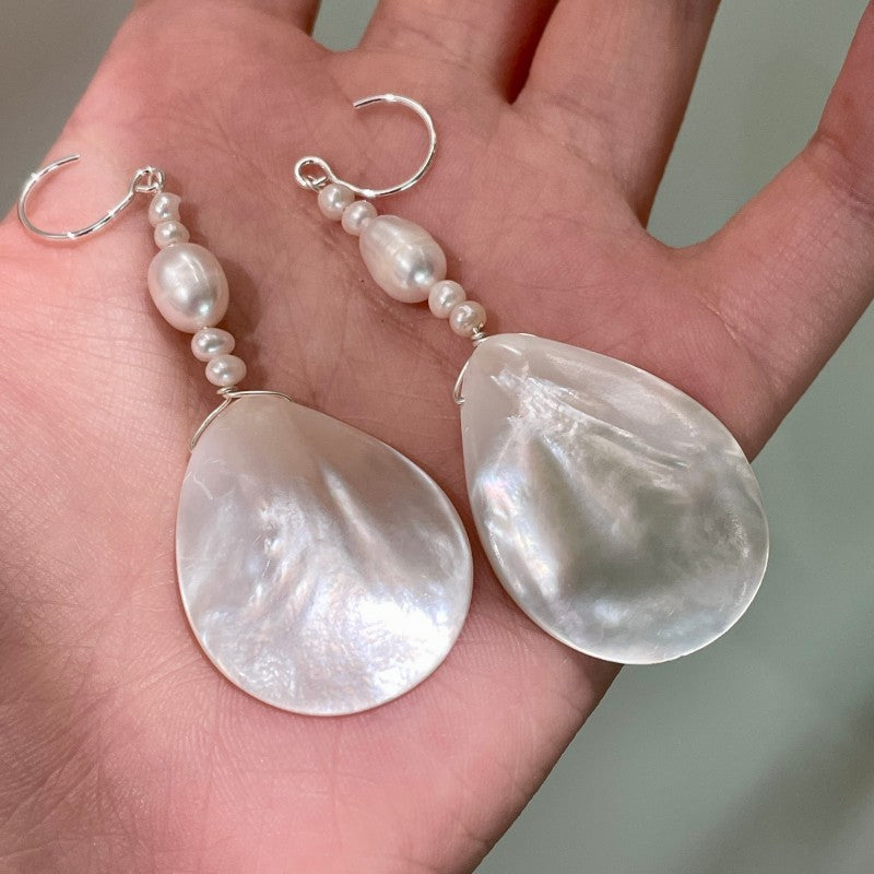 Water Drop White Butterfly Shell Eardrops White Shell Natural Pearl Earrings