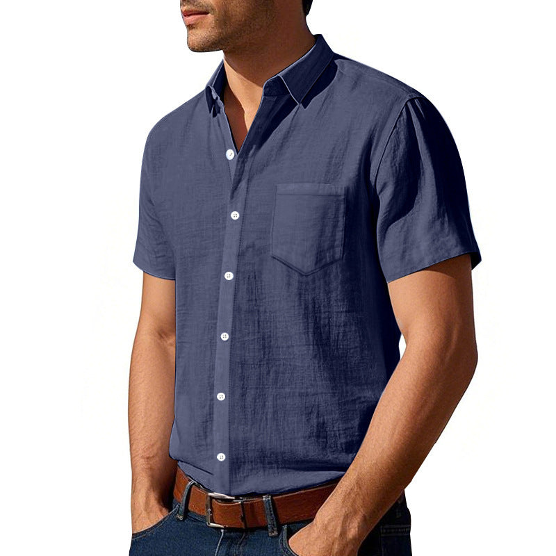 Solid Color Linen Shirt Short Sleeve Men