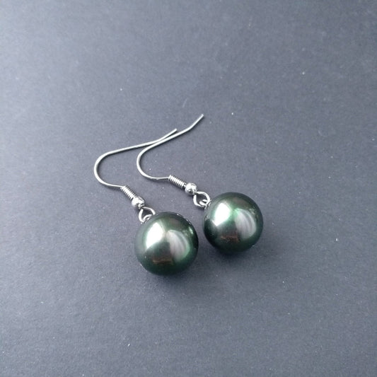 Elegant Tahidi Black Pearl Women's Large Simple Fresh Water Shell Pearl Earrings