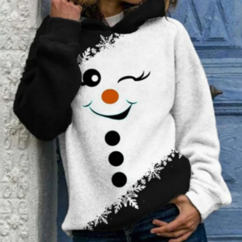 Printed Urban Casual Hooded Pullover Women's Sweater