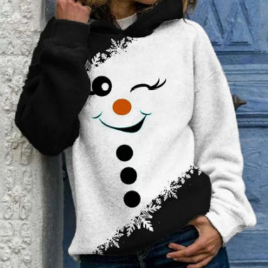Printed Urban Casual Hooded Pullover Women's Sweater
